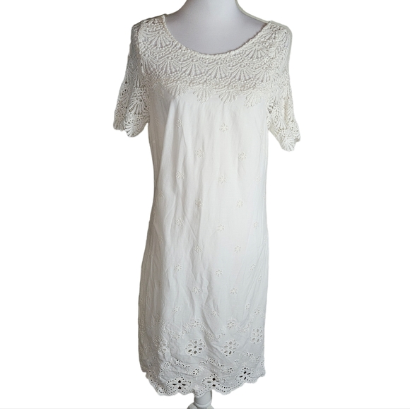 Sundance Imperial Ivory Eyelet Shift Dress Size Small 100% Cotton Lined READ - Picture 2 of 16